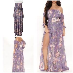 Fashion Nova Purple Floral Maxi Dress